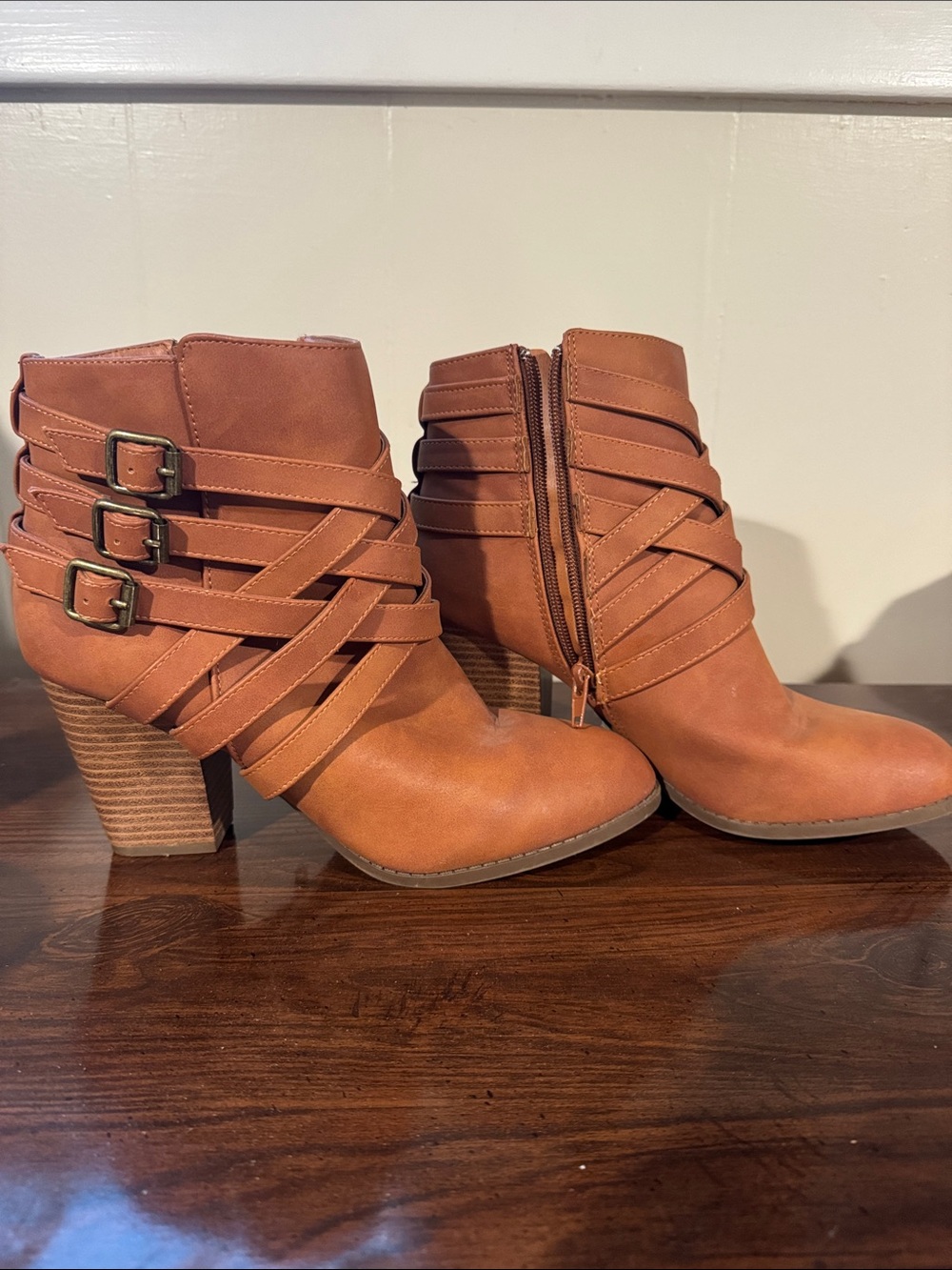 Women's Strappy Ankle Boots in Cognac